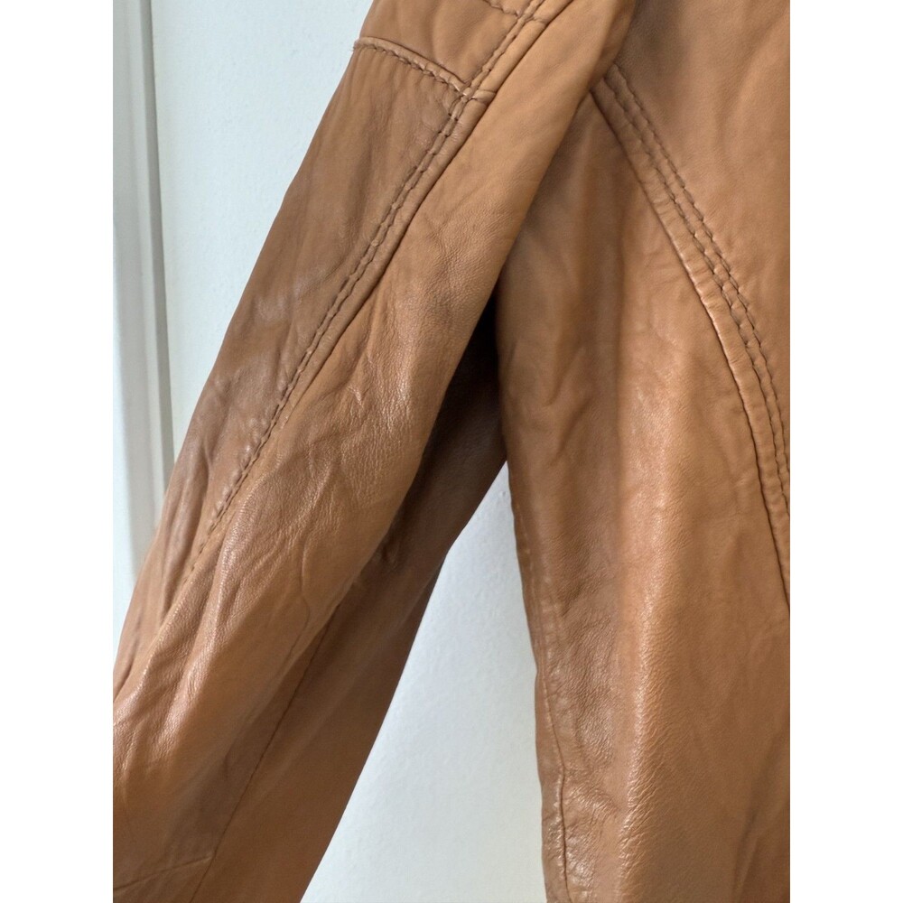 Michael Kors Buttery Leather Zip Front Camel  Racer Jacket Sz L Outwear Capsule - Picture 6 of 9